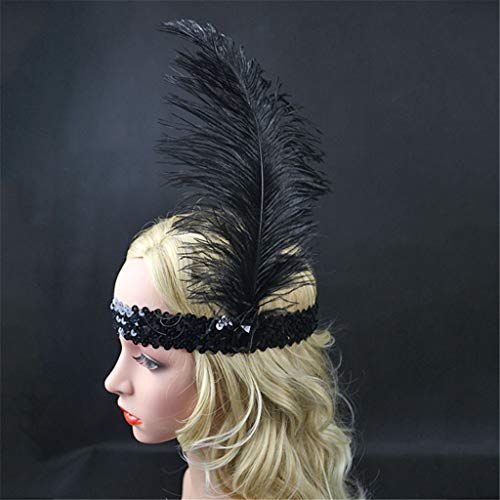 Lucoo Headpiece Feather Flapper Headband Great Gatsby Headdress Vintage Hair Accessories (Black) - Thumbnail 2
