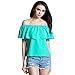 BLDO Women's Ruffles Off Shoulder Solid Chiffon Blouse Crop Top (S, Green)