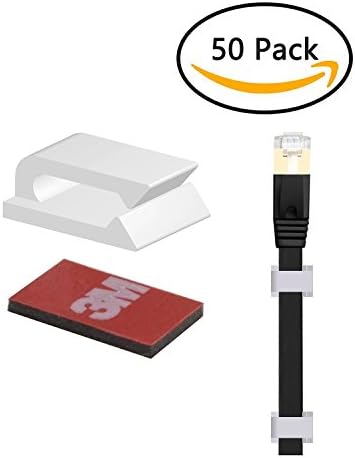 Ethernet Cable Clips 50pcs with Strong Adhesive Tapes,Wire Holder Organizer Cord Management for Car, Office and Home -White,EC02