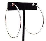 Clip-on Earrings Silver Tone Steel Hoop Earrings Simple Thin 2.25 inch Hoop