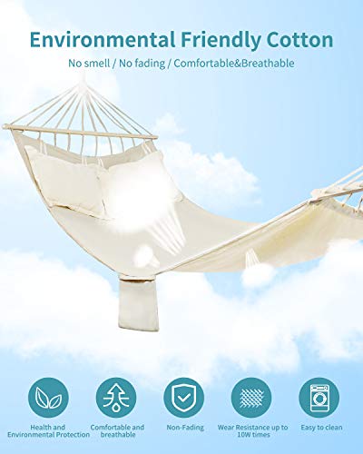 deepee Garden Hängematte aus Baumwolle mit Verlängerungsstangen und 2 Kissen, 220 x 120 cm, Tragkraft 300 kg, Doppelte… – Bild 3