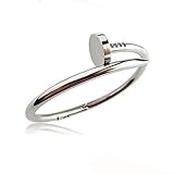 Stainless Steel Nail Style Love Bangle Bracelet Oval High Polish Silver , Fits 7.5inch Wrists