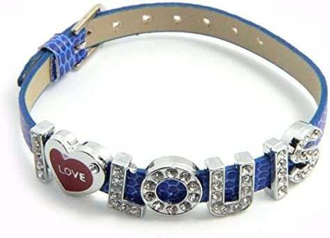 DIY One Direction Style 1d Member I Love LOUIS Crystal Slider Letter Wristband Bracelet Popular Jewelry (navy blue)