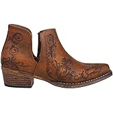 ROPER Womens Ava Laser Embossed Snip Toe Casual Boots Ankle Low Heel 1-2" - Brown