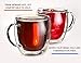 Large Double Wall Insulated Glass Coffee mugs with Lids Set of 2-12 Ounce Clear Cups for Tea Latte Cappuccino Espresso - Includes 2 Wooden Spoons