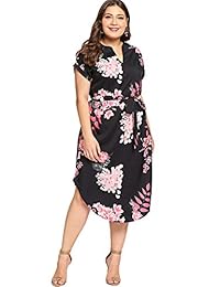 Milumia - Vestido de manga corta con dobladillo curvado y cinturón para mujer