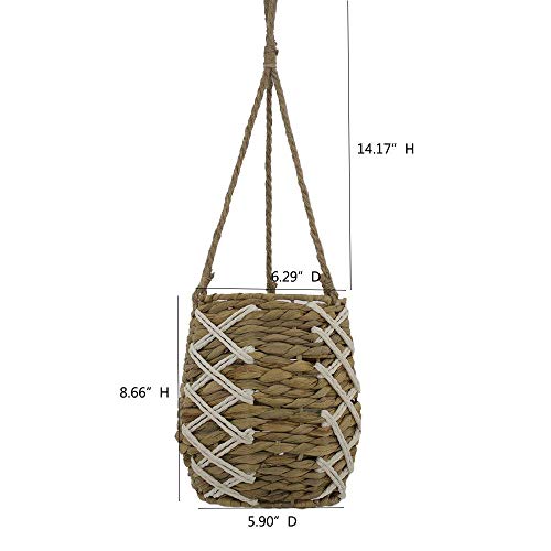 Woven Water Hyacinth Hanging Planters Baskets with Long Rope Handle for