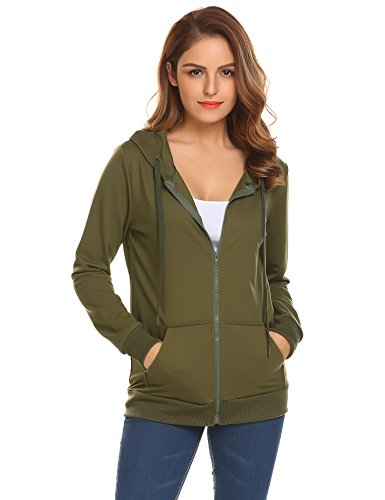 Easther Women Casual Zip up Hoodies Tunic Sweatshirt Long Hoodie Jacket with Kangaroo Pocket