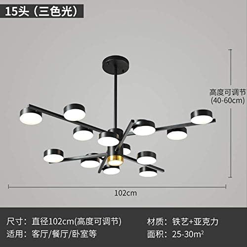 LED Ceiling Light,Living Room Light Luxury Chandelier, Modern Minimalist Bedroom Home lamp Dining Room Creative Art Warm Nordic Lamps 15 Headlights with Patch Three-Color 90V