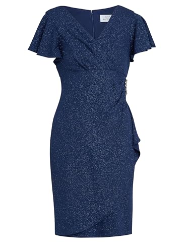 Gina Bacconi Womens Metallic Midi with Embellishment Cocktail Dress, Navy, 18 UK