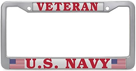 Dasokao VETERAN US NAVY - License Plate Frames Stainless Steel, Vintage Automotive License Plate Holder with Two Holes and Screw Caps