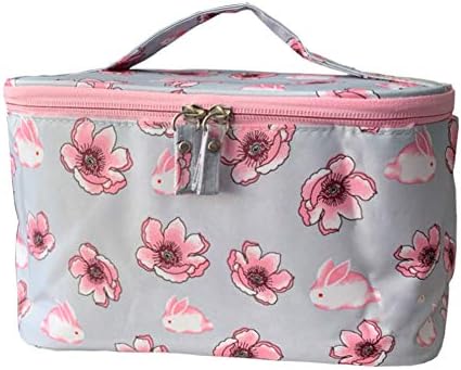 HOYOFO Women Portable Travel Cosmetic Bags with Brush Holder Make Up Bags, Flowers Gray