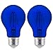 Sunlite 81080 LED Colored Filament A19 Light Bulb, 4.5 Watts, Medium E26 Base, 120 Volts, Transparent Blue, Dimmable, 320 Degree Beam Angle, UL Listed, 2 Count