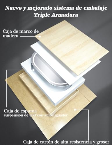 SAGIWO Espejo de Baño LED 50 * 70 cm, Espejo Inteligente Antivaho Ovalado, con Luz Ajustable en 3 Colores, Función de Hora, Instalación Vertical/Horizontal