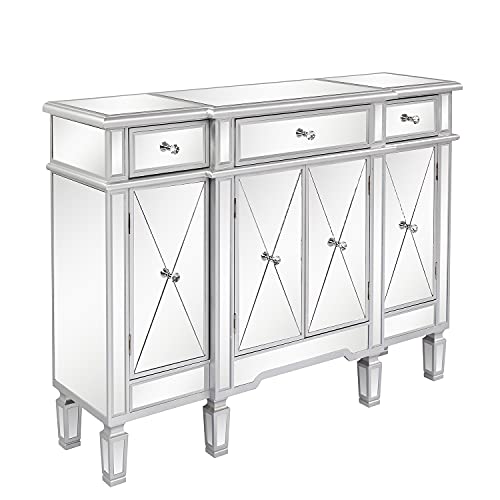 Mirrored Finish Glass TV Stand with 3Drawers 4 X shape doors