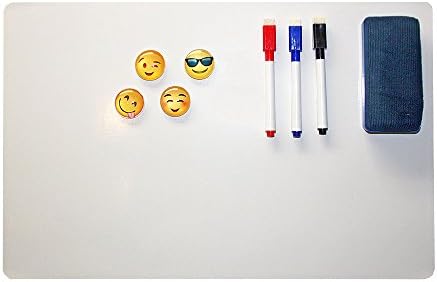 Magnetic Dry Erase White Board for Refrigerator with 3 Markers, Eraser and 4 Emoji Magnets - 17" x 11" - Whiteboard for Fridge