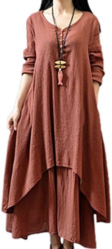 Women Maxi Dresses Vintage Swing Cotton Linen Boho Plus Size Summer Dress