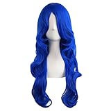 MapofBeauty 24 Inch/60cm Charming Synthetic Long Wavy Side Bangs Women Party Anime Cosplay Wig (Navy Blue)