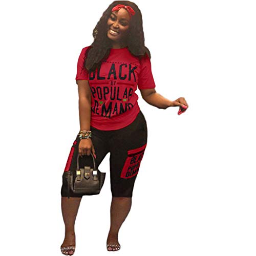 Womens 2 Piece Sports Outfits Set - Shirt Top Bodycon Pants Joggers Sportwear Jumpsuits Tracksuit Red XXL - Thumbnail 4