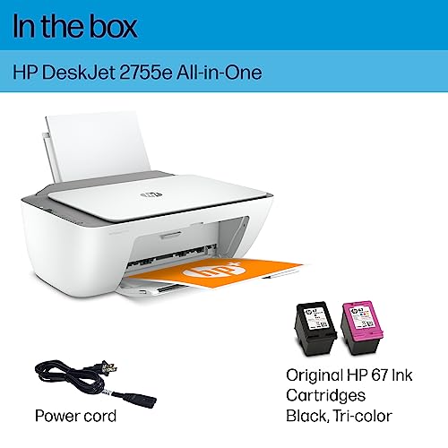 HP DeskJet 2755e Wireless Color inkjet-printer, Print, scan, copy, Easy setup, Mobile printing, Best-for home, 6 month Instant Ink trial included, white (packaging may vary)