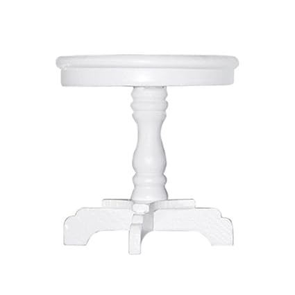 ULTNICE Doll Furniture 1/12 Wooden Miniature Round Table (White)