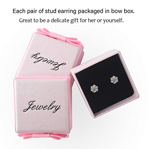 DOMEI Sterling Silver Stud Earrings Cubic Zirconia, Hypoallergenic Diamond Stud Earrings, Cubic Zirconia Earrings Studs for Women(Gold)