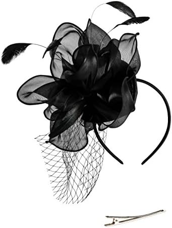 Fascinators Hat Flower Mesh Feathers Wedding Hat Tea Party Headband with Hair Clip for Girls and Women