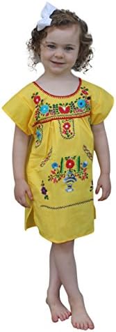 Mexican Puebla Dress Youth Girls, Yellow, Size 8