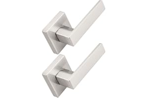 Probrico Brushed Nickel Half Dummy Levers, Square Non-Turning Door Knobs for Left or Right Handed Doors, Interior Inactive Door Handle for Closet or Pantry (2 Pack, Single Side)