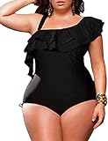 GWELL Asymmetric One Shoulder Off Ruffle One Piece Swimsuit Swimwear