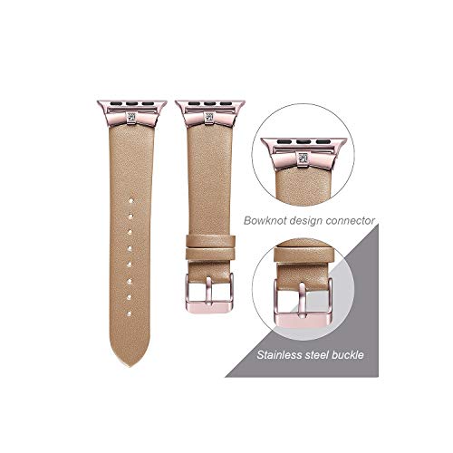 Secbolt Leather Bands Compatible Apple Watch Band 38mm 40mm iWatch Series 4, Series 3, Series 2, Series 1, Replacement Wristband Strap Stainless Steel Buckleï¼ŒRose Gold 2