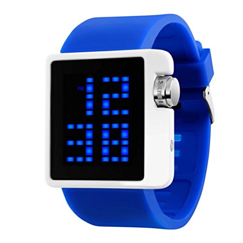 Unisex Sport Digital Watch, Big Face Square, Waterproof and Multifunctional Wrist Watch, Soft Silicone Strap, Easy-to-Read Numbers - Blue