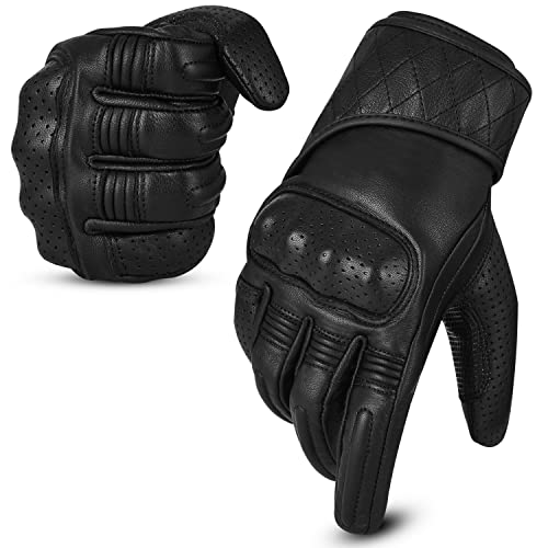 Hand Fellow Leather Motorbike Motorcycle Gloves Heavy Duty Thinsulate 3M Hipora Windproof Waterproof Winter All Weather Gloves Touch Screen hard Knuckle (M, Perforated)