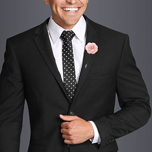 RareLove 12pcs White Lapel Pin Rose Wedding Boutonniere Set For Men Flower (pale pink)