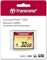 Transcend 32GB CompactFlash 1000 Memory Card 160/120 MB/s UDMA 7 4K Video view 2