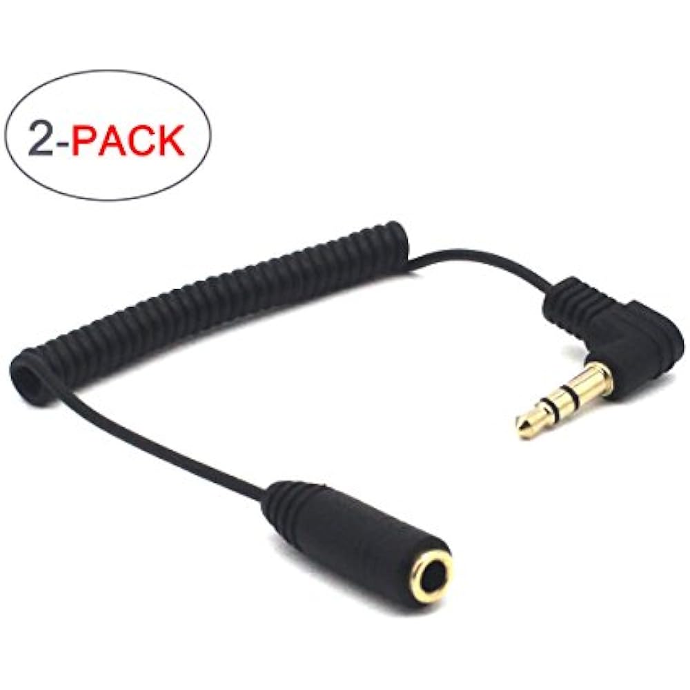 Coiled 3.5mm Audio Extension Cable 2pack 30cm Mini Headphone Cable