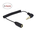 Riipoo Coiled 3.5mm Audio Extension Cable - 2-Pack 30cm Mini Coiled 3.5mm Headphone Cable, 90 Degree 1/8" 3.5mm TRS Jack Male to Female Stereo Aux Audio Coiled Cord (M - FM)