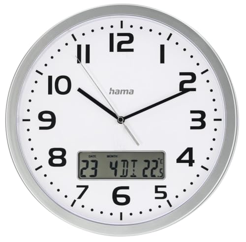 Hama Moorea DCF Radio Wall Clock with Date and Temperature Display, Ø 30 cm, s