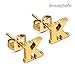 Assorted Colors Stainless Steel Alphabet Letter Initial Stud Earrings, Yellow Gold, Rose Gold, Black Plated, Hypoallergenic (Letter K x 4 Pairs)