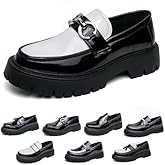 Men's Fashion Black and White Two Tone Chunky Platform Penny Loafers Classic Slip-On Lug Sole Business Work Dress Shoes Daily Non-Slip Shock Absorbing Casual Shoes Large Size 5.5-14