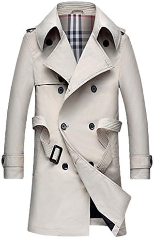 Lende Men's  Slim Double Breasted Trench Coat Long Jacket Overcoat Outwear (XXL, Khaki)