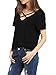 Romastory Women's Summer Tops Bandage V-Neck Casual Girls Tees T Shirt (S, Black)