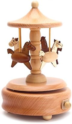 Wooden Classical Music Box Toys Dancing &amp; Rotating Mechanical Craft, Christmas Brithday Gift for Kids Home Bedroom Decal (Carousel)