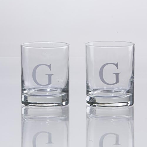 Personalized Whiskey Glasses Set of 2, Engraved Monogram Old Fashioned Bourbon Glassware, 12.5 oz, Ideal for Men, Gifts, Birthday, Anniversary, Christmas, Groomsmen, (G)
