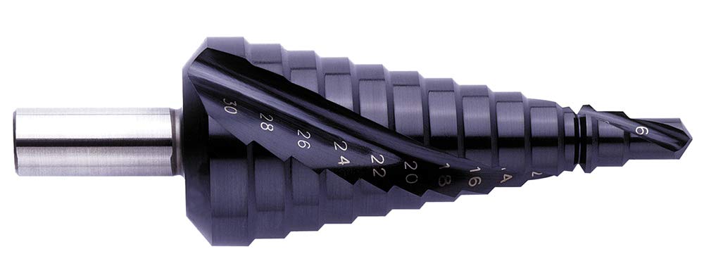 Exact 796/07023 HSS Step Drill Bit 6-30 mm TiAIN Total Length 98 mm 3 Flat Shank 1 Piece