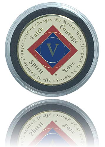 Simply Minimal 5 Year NA Gold Plated Recovery Clean Time Coin, Medallion + Plastic Display Case (red/Dark Blue)