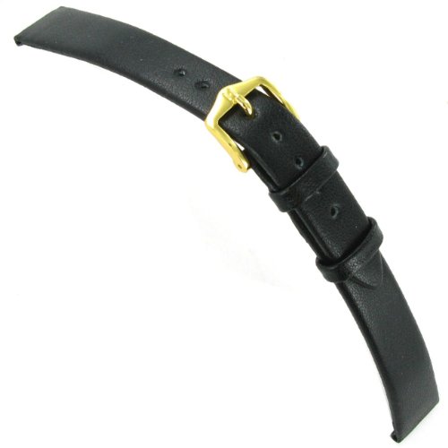 16mm Hirsch Italocalf Black Genuine Calfskin Leather Flat Watch Band Regular