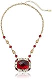 1928 Jewelry Gold-Tone Siam Red Square Faceted Adjustable Pendant Necklace, 16