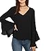 Cheapcotton Women's V-Neck Long Bell Sleeves Cut Out Back Blouse