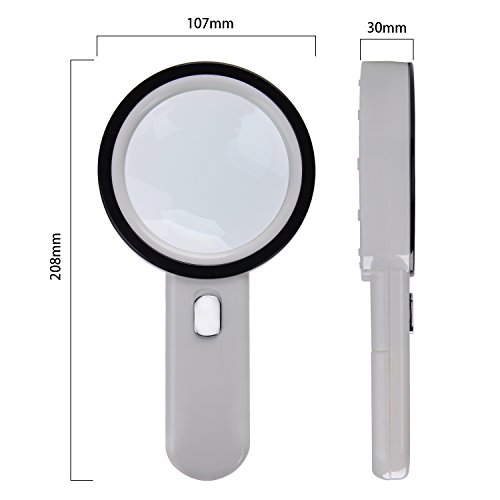 Extra Large 20X Magnifying Glass with 12 Bright LED Lights,XYK Handheld Lighted Magnifier for Reading,Inspection,Exploring,Hobbies and Macular Degeneration (White)